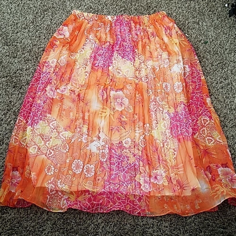 Maggie Sweet Women’s Medium Pink & Orange Elastic Waist Broomstick Skirt